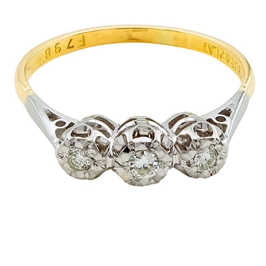 18ct Gold & Platinum Diamond 3 Stone Ring size P